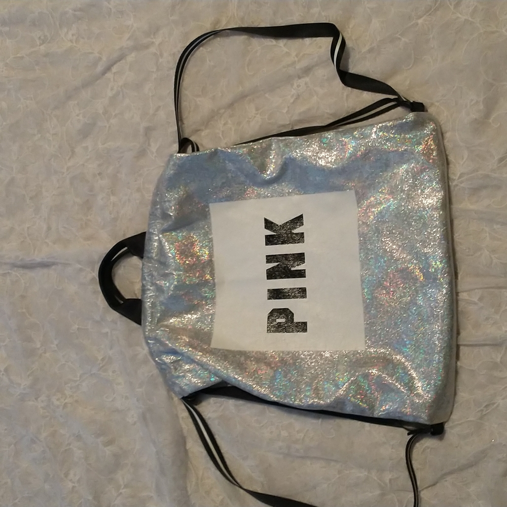 Vs Pink Silver//Metallic Drawstring Backpack - image 1